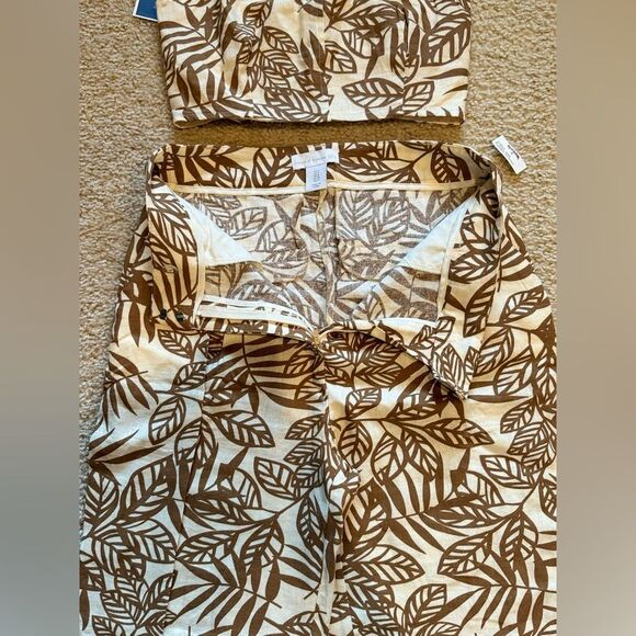 NWOT House of Harlow 1960 Linen Brown/Cream Halter Top & Wide Leg Pants Set Sz 4 - Picture 4 of 16